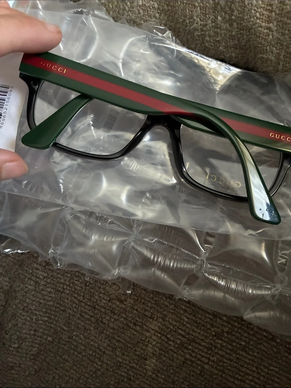 Gucci Black Frames with Green Temples and Red Stripe Men's Glasses